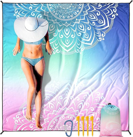 Beach Blanket Waterproof Sandproof Extra Large Beach Mat 79" X 83"/120"x108"for 1-8 Adults Quick Drying Durable Outdoor Picnic Mat for Beach Travel Camping Hiking