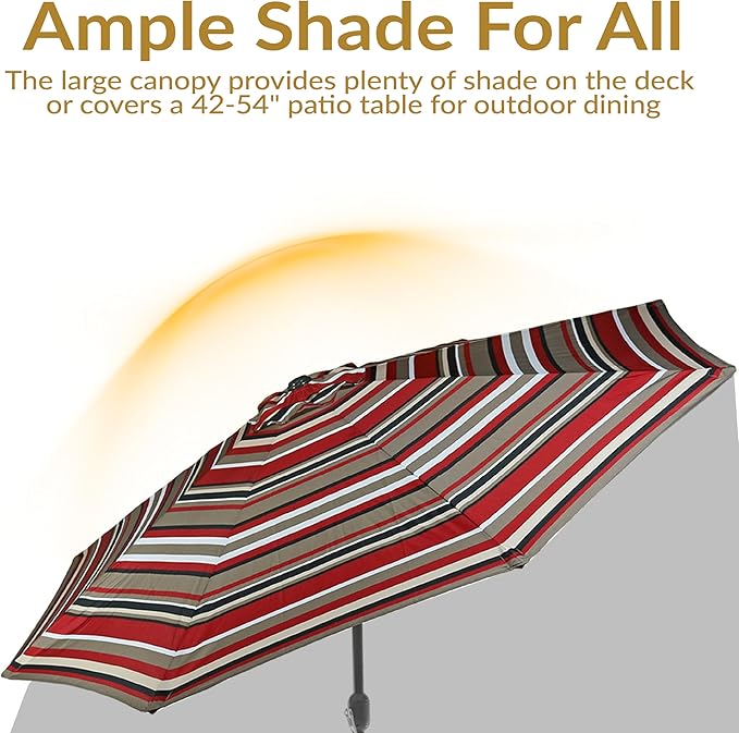 Sunnydaze Outdoor Patio Umbrella - Polyester Table Market Umbrella with Push-Button Tilt and Crank - 8 Sturdy Ribs - Awning Stripe - 9ft