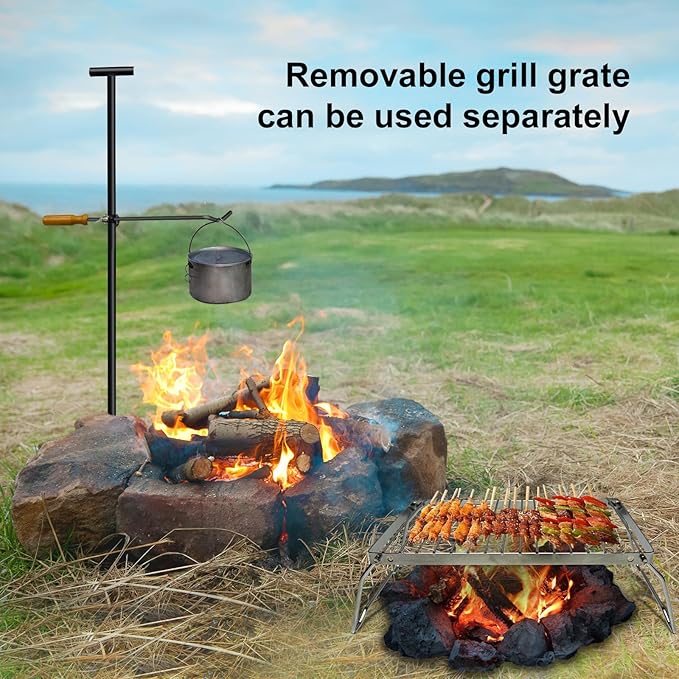 Campfire Grill Grate Portable Fire Pit Grill with Steel Grate Campfire Cooking Equipment for Open Fire BBQ Camping