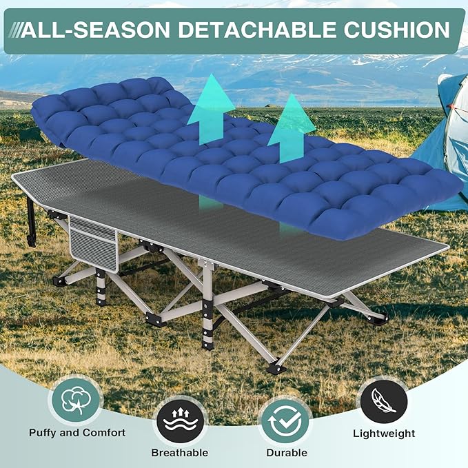 ZENPETIO 28In Folding Camping Cot for Adult, Portable Sleeping Cot with Mattress, Outdoor Heavy Duty Cot Bed for Camp with Carry Bag for Home, Office, Camp, Travel, Vacation(Max Loading 500lbs)