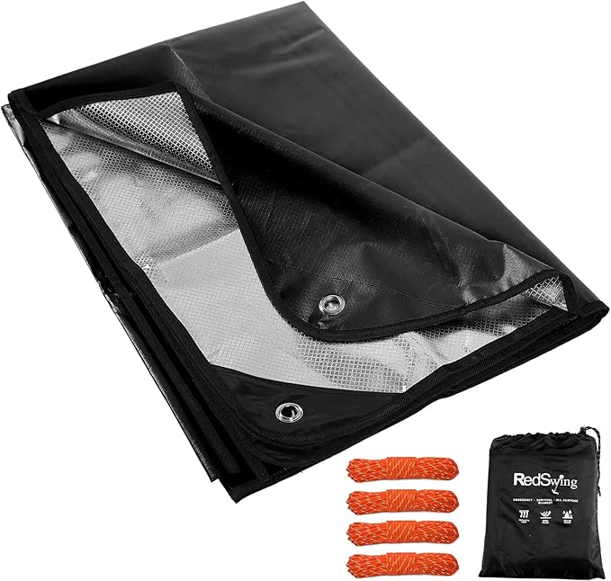 RedSwing Heavy Duty Reflective Survival Space Blanket, Multipurpose Emergency Thermal Blanket for All Weather, Black