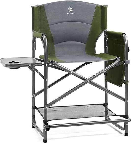 EVER ADVANCED Medium Tall Directors Chair Foldable Makeup Artist Chair Bar Height with Side Table Cup Holder and Pocket Footrest, Supports 400LBS (Green, Seat Height: 23.2 inches)