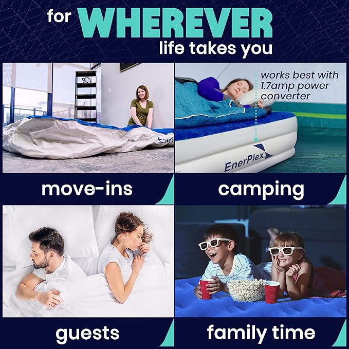 EnerPlex Air Mattress with Built in Pump - Self-Inflating Blow Up Mattress with Neck Support - Inflatable Air Bed for Portable Travel & Home Use