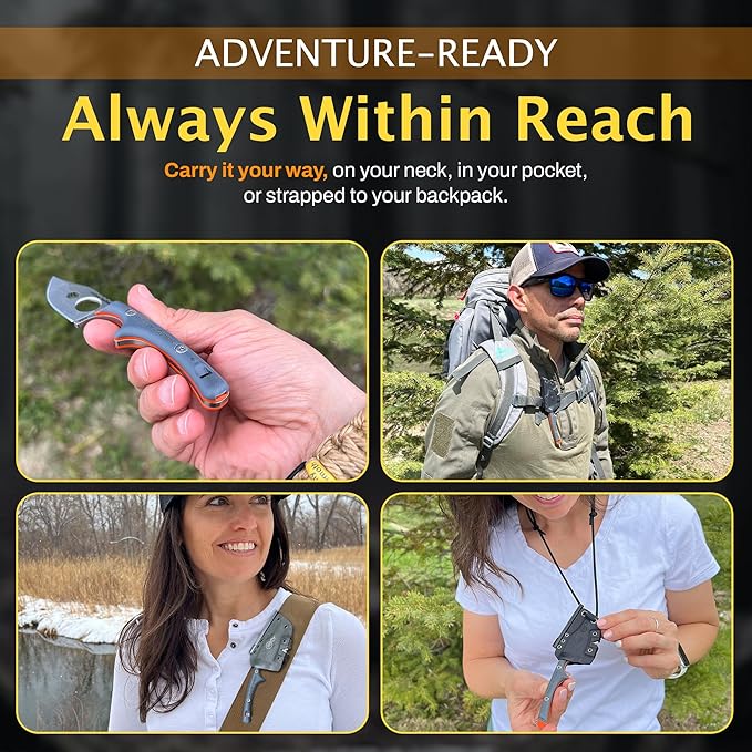 Contour Feather Survival and Culinary Knives – VG10 Steel Fixed Blade with Fire Starter, Hex Driver, Knife Sharpener, Sheath & Built in Whistle - Built For Camping & Outdoor Adventure