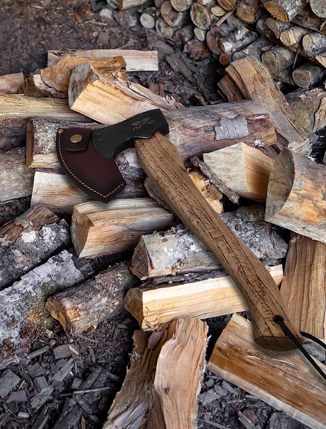 The Frostbreaker - Camping Hatchet - Forged Steel Axe with Leather Sheath - Survival Axe for Wood Splitting and Chopping - Bushcraft Hatchet - Perfect for Outdoor Adventures
