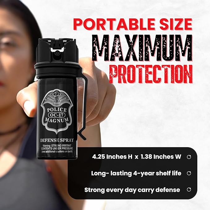 POLICE MAGNUM Pepper Spray Self Defense- Max Strength- 16ft Range- Portable Law Enforcement Unit - Made in The USA - 1 Pack 2oz Flip Top