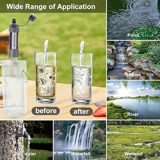 Personal Straw Water Filter - Water Filtration System, Straw Water Purification System, Portable Water Purifier - Outdoor Emergency Survival Gear for Hiking, Camping Accessories and Travel
