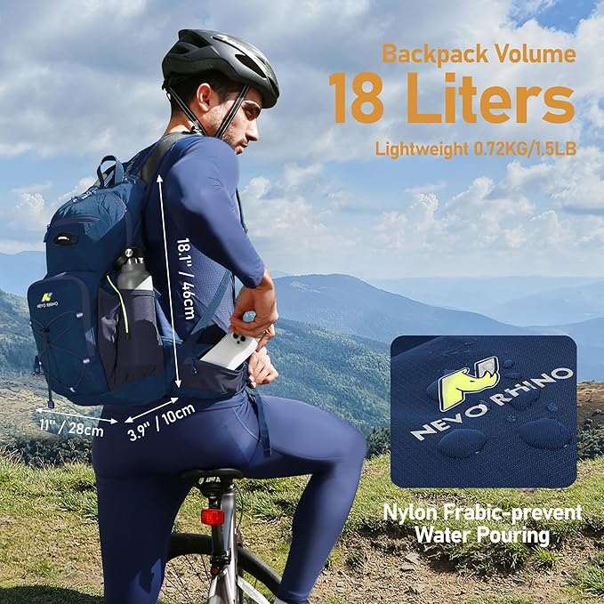 N NEVO RHINO Hydration Backpack, 18L Multipurpose Hiking Backpack with 3L Water Bladder, Water Backpack Insulated Hydration Pack Ideal for Hiking and Cycling