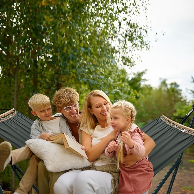 Tranquillo Universal Hammock with Stands Electro Static Coated Steel, Adjustable Foldable Hammock Stand with 2 Layered Polyester Net and Carry Bag for 2 Persons (Canvas - Grey)