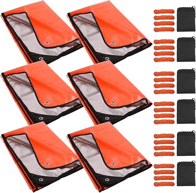 RedSwing 6 Pack Emergency Blankets, Waterproof Survival Thermal Tarp, Multipurpose Reflective Insulated All Weather Blankets for Camping Hiking, Orange