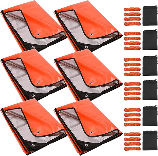 RedSwing 6 Pack Emergency Blankets, Waterproof Survival Thermal Tarp, Multipurpose Reflective Insulated All Weather Blankets for Camping Hiking, Orange