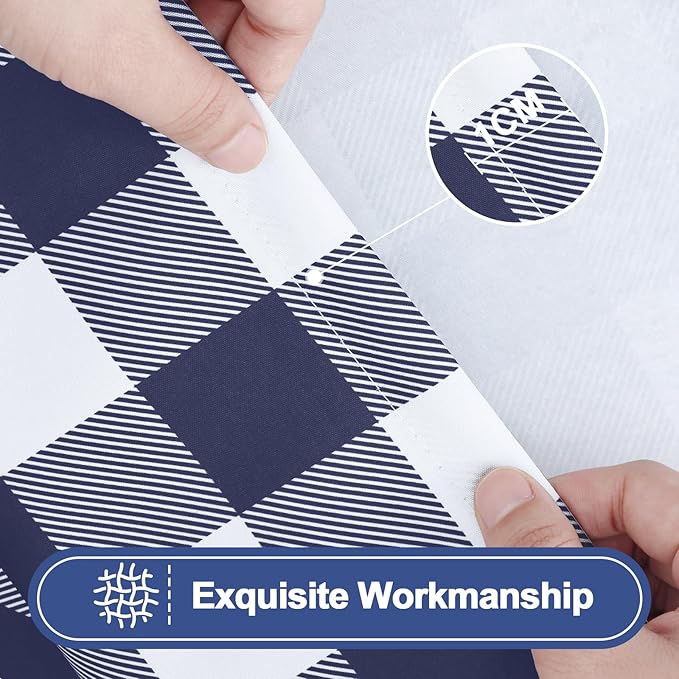 Smiry Picnic Table Cover with Bench Covers, Waterproof Elastic Fitted Tablecloths for 6 Foot Rectangle Tables, Washable Buffalo Plaid Tablecloth for Camping, Outdoor (Navy & White, 30"x72")