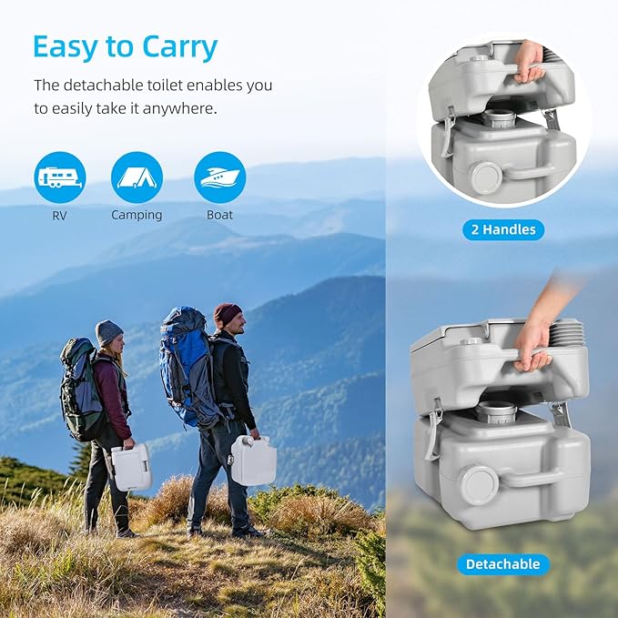 YITAHOME Portable Toilet 5.8 Gallon, Travel RV Porta Potty with T-Type Water Outlets, Anti-Leak，Press Water Pump for Camping, Boating, Hiking, Truck Travel, Trips