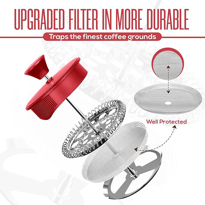 Utopia Kitchen 12 Ounce 0.35 Liter French Press Coffee Maker, Tea Maker, Travel Coffee Presses, Heat Resistant Thickened Borosilicate Coffee Pot for Camping Travel Gifts, Red Pack of 1