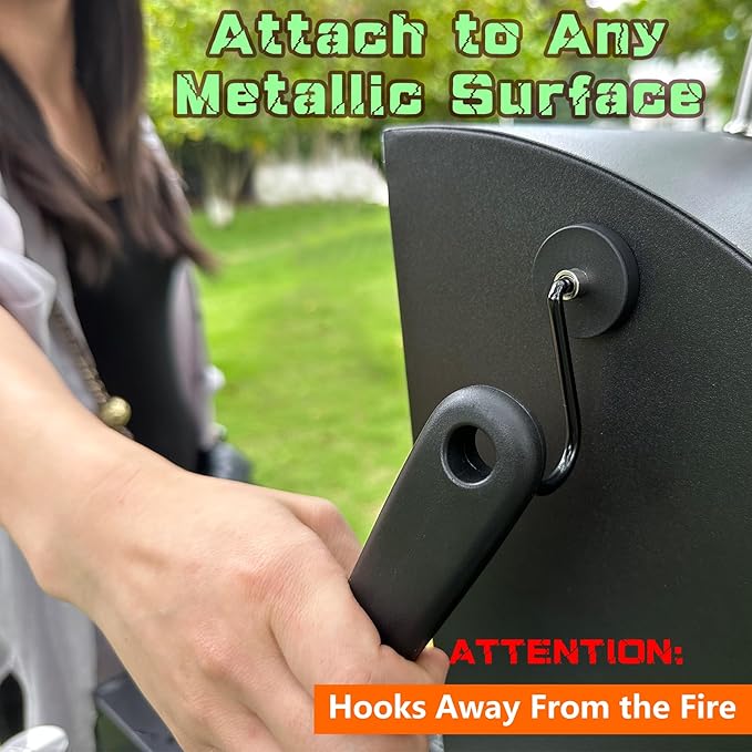 Smoker Grill Hooks 4 Pack Heavy Duty,Non-Slip Magnetic Hook for Grill Utensils,Strong Magnetic Hooks for Traeger Blackstone Pit Boss Camp Chef Z Grills BBQ Grill Accessories