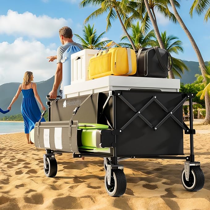 48″ Extra-Large Folding Wagon Cart, 560LBS Capacity, 350L Heavy Duty Utility Cart with Brakes, All-Terrain Wheels, 600D Oxford Fabric, Foldable Design for Camping, Beach, Travel, Festival
