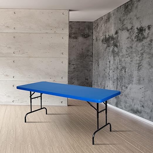 OEF Furnishings Height Adjustable Folding Table, 30" x 72", Blue.