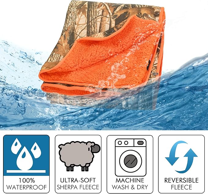 Tirrinia Waterproof Outdoor Blanket with Sherpa Lining, Windproof Triple Layers Warm Comfy Foldable for Camping Stadium, Beach, Picnic, Grass, Concerts, Car, Dog, 51''X 59'' & 59''X 80''