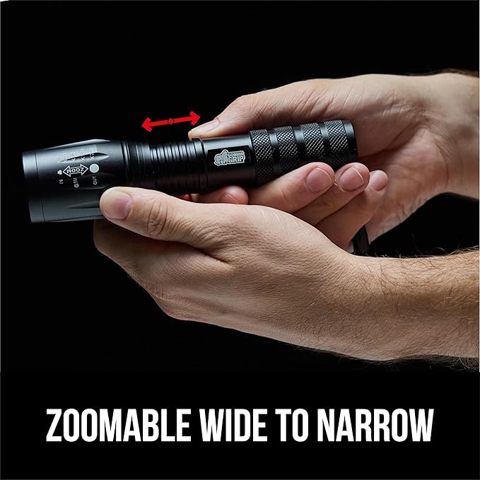 GORILLA GRIP Powerful LED Tactical Flashlight, 750 FT High Lumens 5 Adjustable Modes, Water Resistant, Ultra Bright Zoom Flashlights, Small Mini Flash Light, Camping, Night Dog Walking, Black