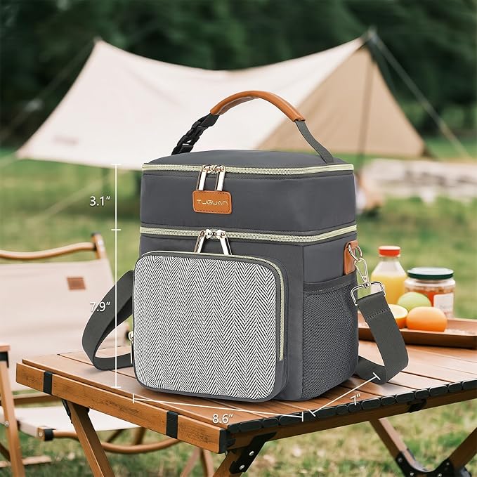 Tuguan Small 12 Can Cooler Bag Double-Layer Premium Portable Insulated Leakproof Lunch Bag Box with Ice Pack Mini Ice Chest Travel Soft Side Cooler for Picnic Hiking Beach Camping