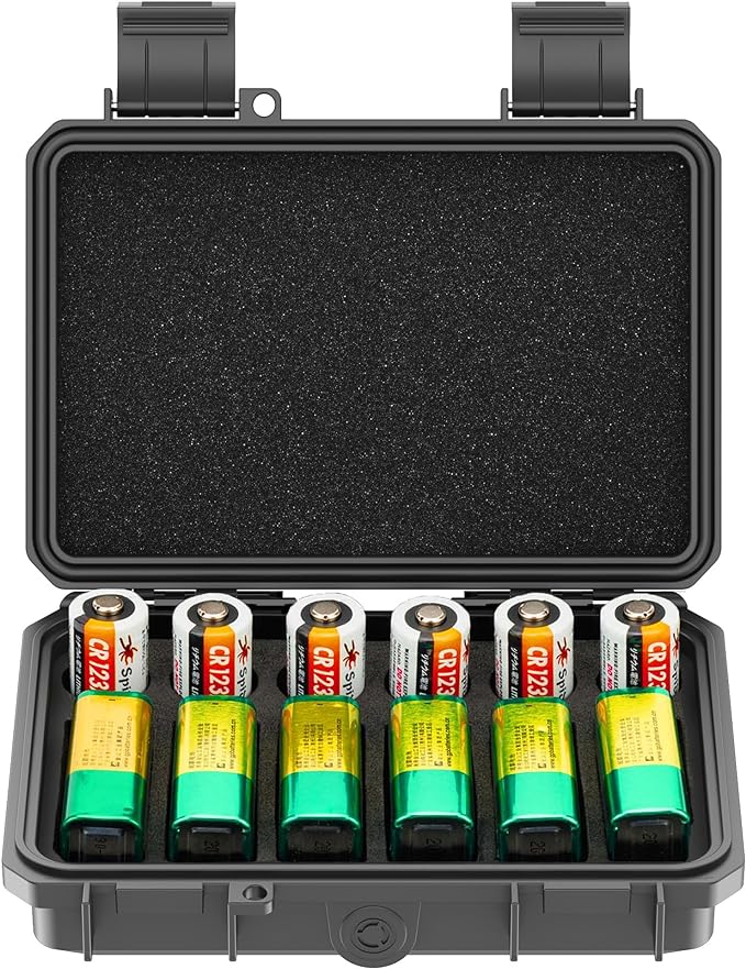 KIWIFOTOS 12 Slots 9V & CR2 CR123A Battery Storage Organizer Case IP67 Waterproof Hard Case for CR17345/ CR16340/CR18350/CR15H270 9V Battery Holder for Household Outdoor Camping Fishing
