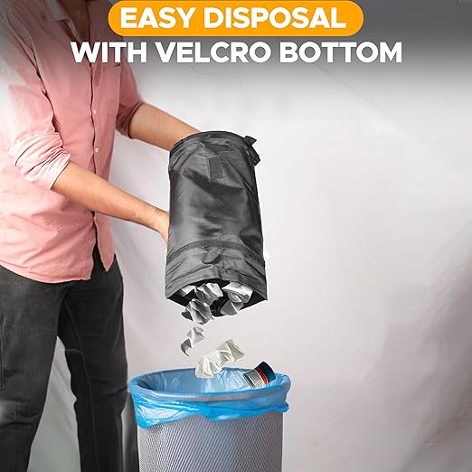 EcoNour 2 Pack Car Trash Bag | Washable Back Seat Hanging Bag with Elastic Opening & Easy Mount | Garbage Can with Waterproof Oxford Material | Accessories for Camping, Traveling & Outdoor