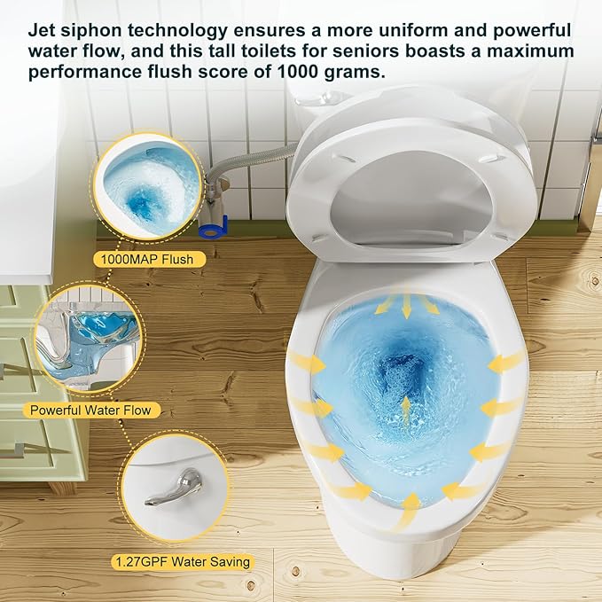 Simple Project Soft Tall Toilets for Seniors 21 inch with Comfort Chair Seat, 1.28 Gpf Powerful Single Flush High Toilet Elongated, 12 Inch Rough Extra Tall Toilet for Bathrooms & Tall Person
