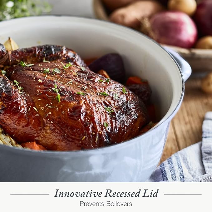 Merten & Storck 5.3QT Round Dutch Oven Casserole Pot with Lid, European Crafted Enameled Iron Stockpot, Induction & All Cooktops, Braising, Stews, Roasting, Slow Cooking, Sourdough, Cloud Gray