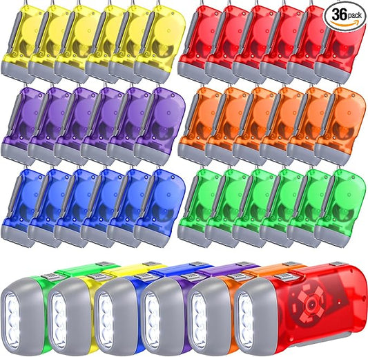Treela 36 Pcs Hand Crank Flashlights Operation Christmas Items Bulk Squeeze Flashlight No Battery Required Torchlight 3 Powered Charging for Emergency(Red, Blue, Purple, Orange, Yellow, Green)