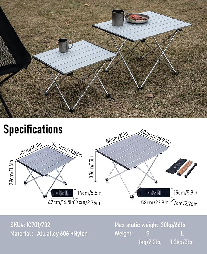 iClimb Ultralight Compact Camping Folding Table with Carry Bag (Silver - S)