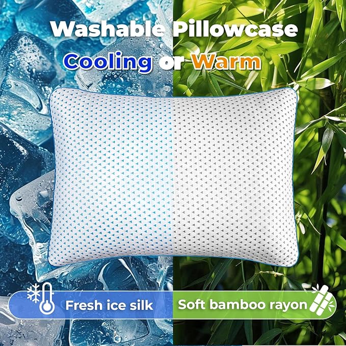 Small Cooling Shredded Memory Foam Pillow for Travel & Camping, Compressible Adjustable Gel Bed Pillow Washable Cover, Medium Firm Neck Lumbar Support, Ideal Sleeping,Car,Airplane,Toddler,Backpacking