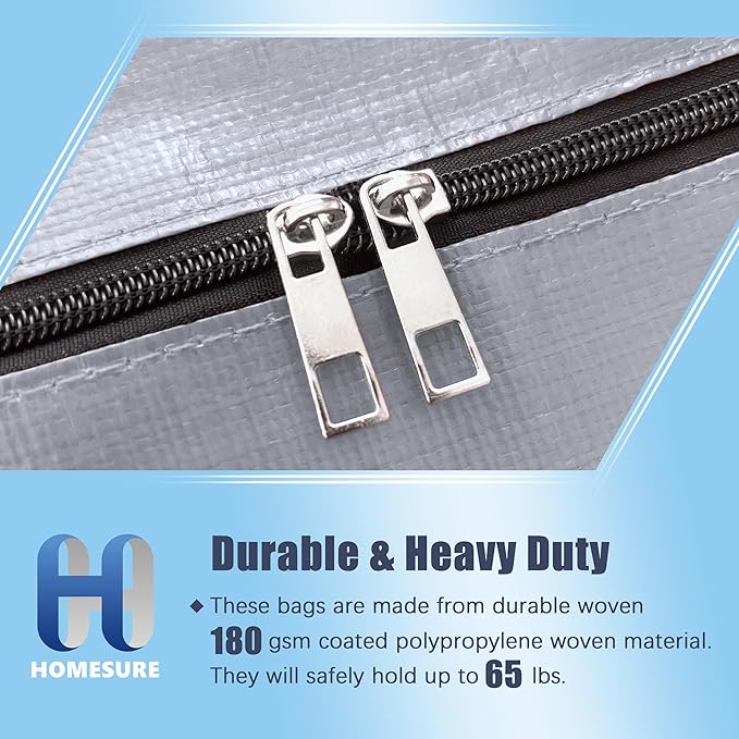 12 Pack Large Strong Moving Bags with Zippers & Carrying Handles - Water-Resistant - Heavy Duty Storage Tote for Space Saving Moving Storage, Fold Flat, Alternative to Moving Box (Silver)