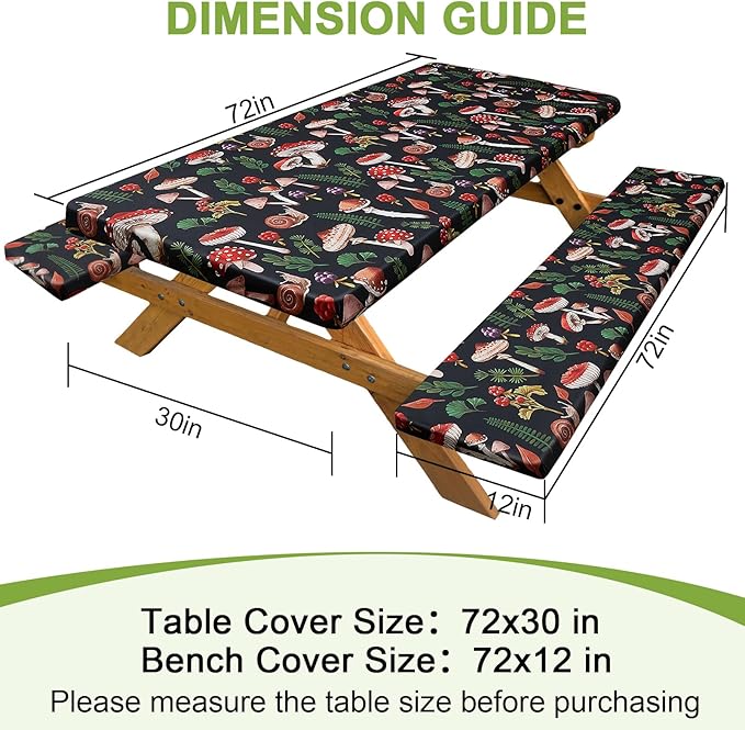 Picnic Table Cover with Bench Covers Portable Table Cloth Built-in Storage Pocket Picnic Table Covers With Elastic Waterproof Camping Essentials for RV Camping