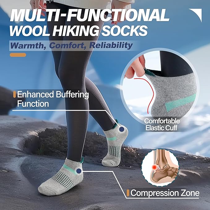 6 Pairs Merino Wool Ankle Running Hiking Socks Compression Support Breathable Thick Cushion No Show Socks for Women Men
