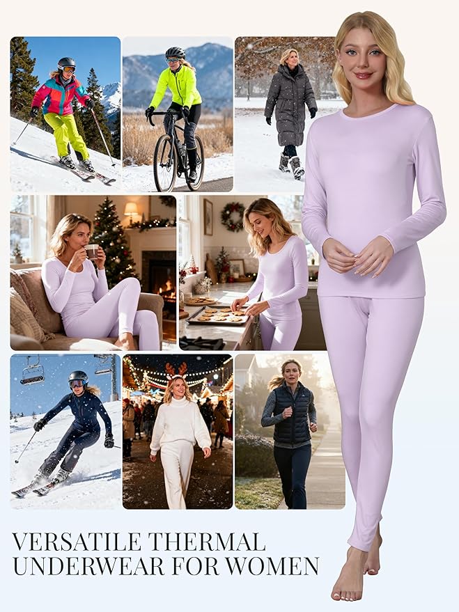 VZV Thermal Underwear for Women, Long Johns for Women Thermal Sets Fleece Lined Base Layer Top and Bottom Set