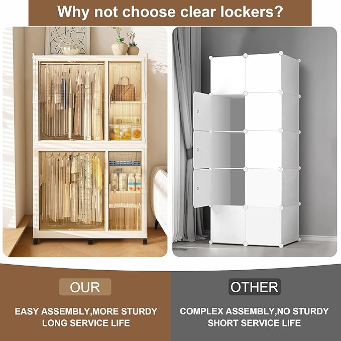 Collapsible Expandable Wardrobe Closet, Multi-Function Plastic Wardrobe,Wardrobes Storage Cabinet (6 Cubes+2 Hanging Rod)