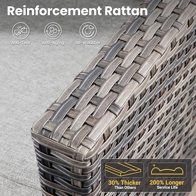 ovios 7 Pieces Patio Furniture Set with 54" Fire Pit Table, Outdoor Wicker Sofa with Comfy Cushions, All Weather High Back Rattan Couch Conversation Set, Grey