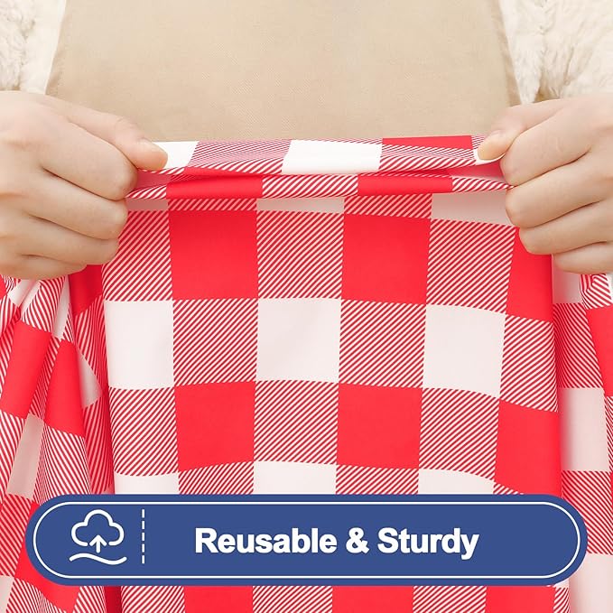 Smiry Picnic Table Cover with Bench Covers, Waterproof Elastic Fitted Tablecloths for 6 Foot Rectangle Tables, Washable Buffalo Plaid Tablecloth for Camping, Outdoor (Red & White, 30"x72")