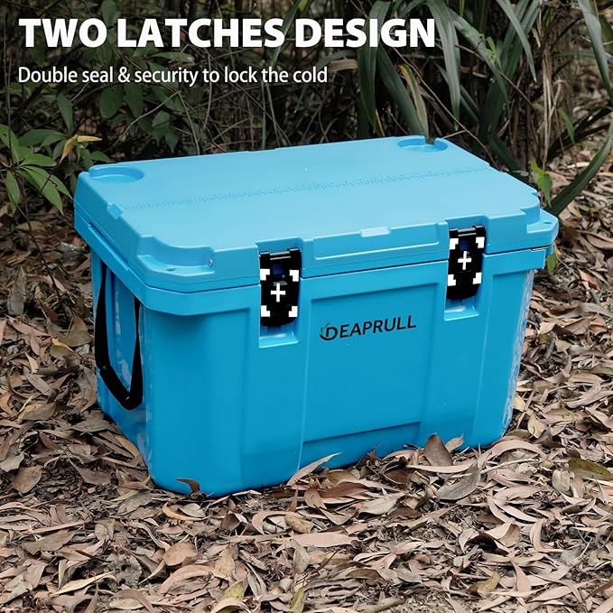 Hard Cooler, Insulated Ice Chest Box Holds Ice for More Days, Portable Cooler with Handle, Cup Holders, Double Latches for Camping Drink, Beach, Picnic, Fishing, Boat, Barbecue