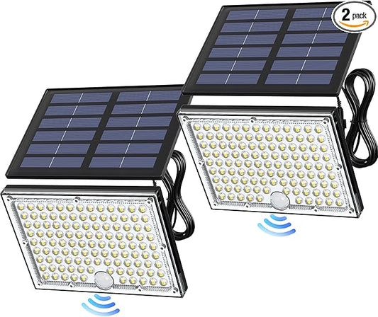 JACKYLED Motion Solar Lights Outdoor, 113 LED Cool White Bright Solar Flood Lights Waterproof, Dusk to Dawn Outdoor Solar Powered Security Lights for Fence Porch Patio Yard Garage, 2 Pack