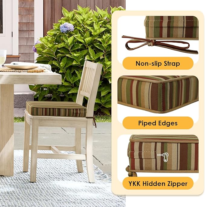 Outdoor Square Corner Seat Cushion, 19"x19"x3", Set of 4, Non Slip Seat Cushion Pads with Removable Cover for Patio Furniture, Garden Yard Lawn, Colorful Stripe