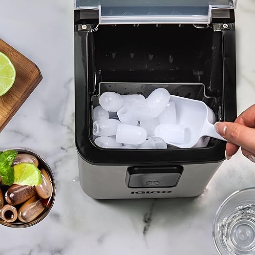 Igloo Self-Cleaning Countertop Ice Maker - Compact and Portable - Creates 26 lbs. Per Day, 8 Pieces Ready Every 7-8 Minutes - Includes Ice Scoop and Basket - Stainless Steel
