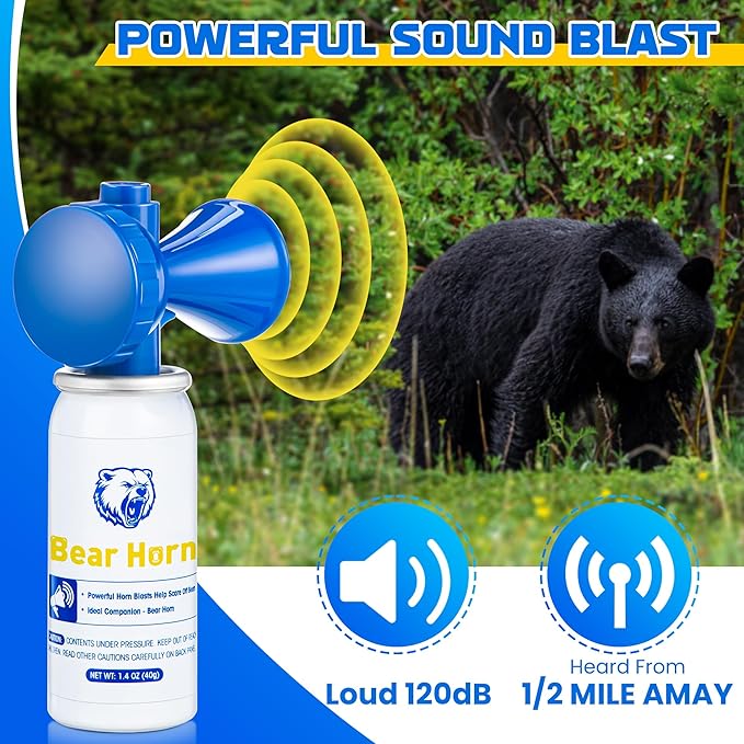 1.4oz Bear Horn Self Defense, Loud Air Horn for Wild Animals, 120dB Heard up to 1/2 Mile Away, Ideal for Hiking