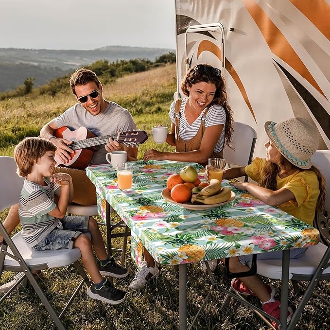 3 Piece Picnic Table Cover with Bench Covers Elastic Fitted Heavy Duty Camping Table Cloths for 6Ft Tables Camper Travel Trailer Must Haves Motorhome Garden Organization Mom Dad Birthday Gift