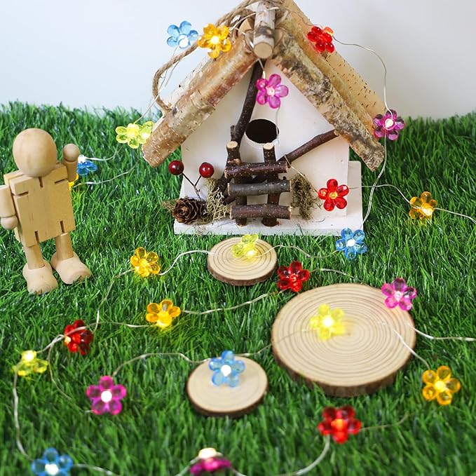 Flowers Fairy Lights 30 LED Copper String Lights with Remote Control & Battery Operated 5 Colors Flowers Lamp for Christmas, Summer, Wedding, Girls Bedroom, Outdoor Decor