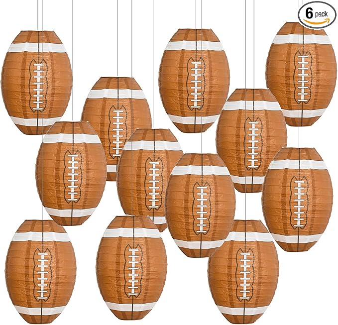 BEISHIDA 12-Inch Football Paper Lanterns Decorative Chinese/Japanese Hanging Round Paper Lanterns Lamp for sports party, Sport Themed Birthday Bar Football Game Party Decoration (6 Packs)
