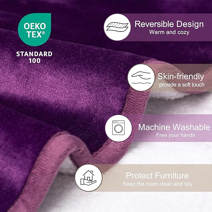 gogobunny Dog Blanket, Waterproof Reversible Sherpa Fleece Throw Blanket, Furniture Cover for Bed, Couch, Sofa Protection from Liquid Pee and Pet Fur of Puppy, Cat (Dark Purple, 30x70 inches)