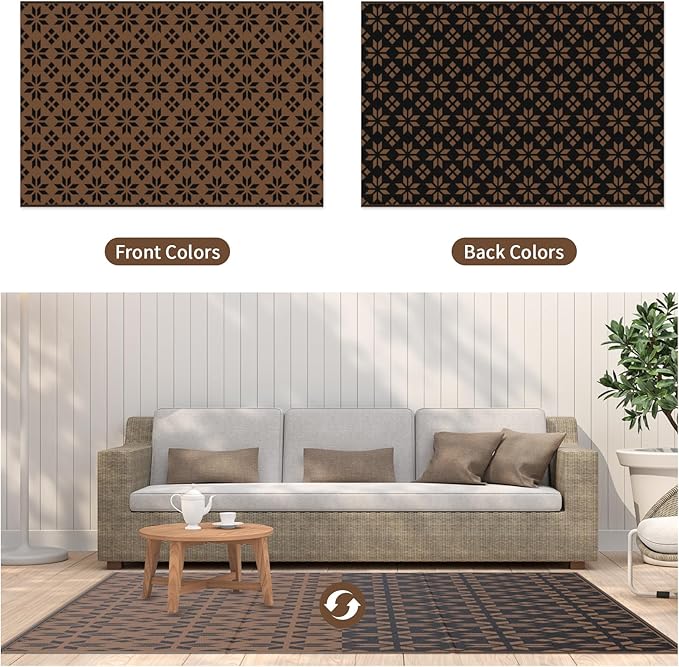 Reversible Rugs Plastic Rug Outdoor Rug Lightweight Outside Mats Modern Outdoor Rug for Patio Portable Mats for RV Backyard Deck Picnic Beach (6x9, Yellow Flower)