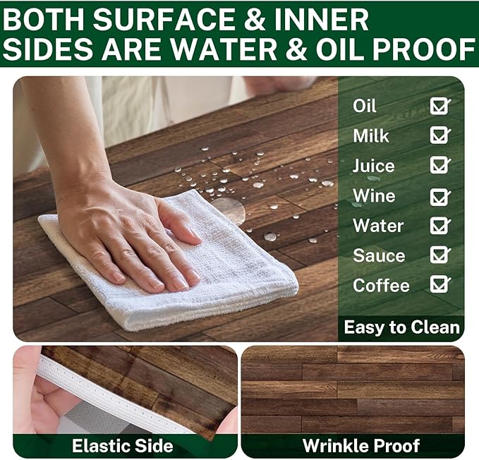 Picnic Table Cover with Bench Covers Elastic Edges, Brown Wood Fitted Table Cover, Outdoor Patio Camping Essentials 72 Inch 3PCS, Waterproof Camping Fitted Tablecloth with Drawstring Bag