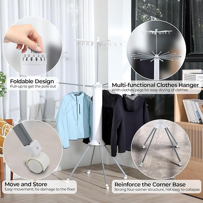 4-Legged Clothes Drying Rack Foldable,Octopus-Shaped Portable Laundry Drying Rack,Outdoor and Indoor Collapsible Drying Rack with 4 Pulleys,2 Tier
